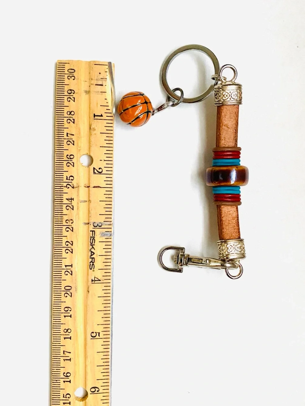 Leather Bead Keychain with Orange Basketball Charm